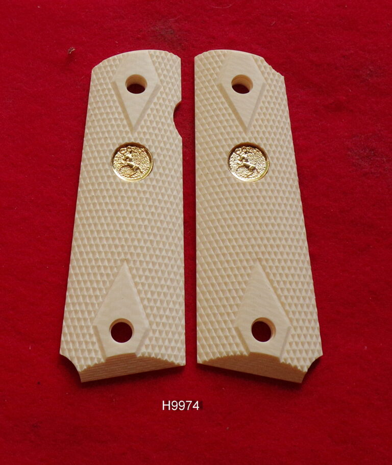 Checkered Imitation Ivory Grips w/Gold Colt Medallions for Colt 1911 ...